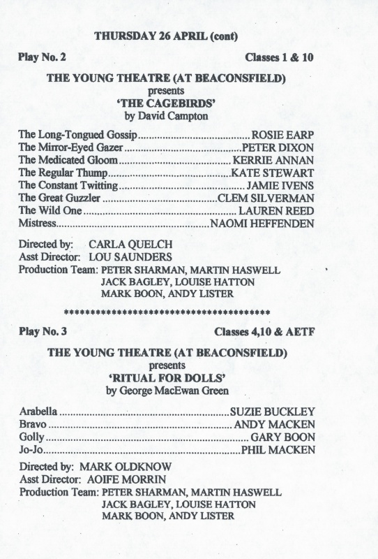 Select this image to see a larger version. Cast lists from Chalfont St Peter Arts Festival drama programme