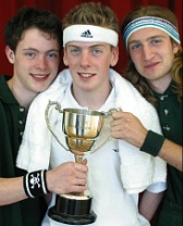 Peter Sharman, Phil Macken and James Cooke with the English Final trophy for Ball Boys